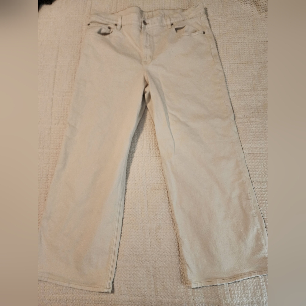 American Eagle Women’s Cream Straight-Leg Jeans Sz 18 Minimalist Cottagecore